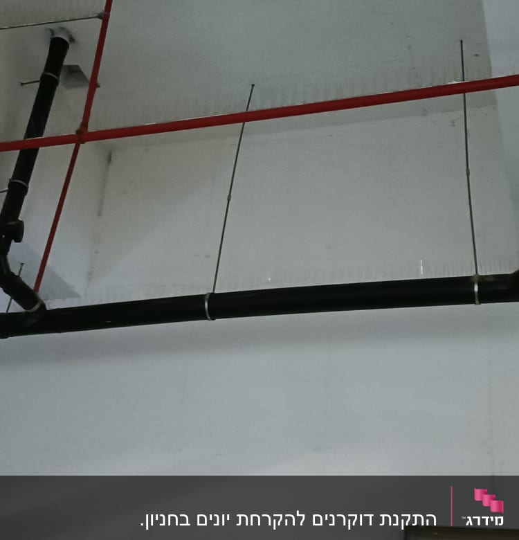 צינורות שחורים עם דוקרנים למניעת יונים בתקרה